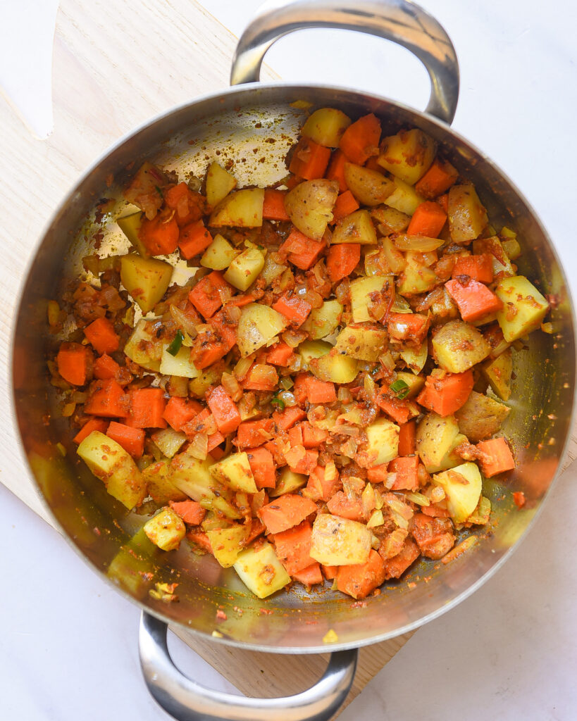 Gajar Maatar Alu Sabzi Carrot Peas and Potato Curry Nourish Deliciously