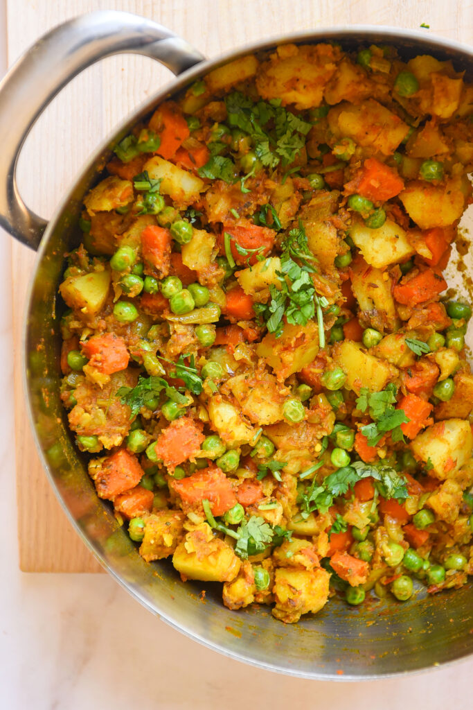 Gajar Maatar Alu Sabzi Carrot Peas and Potato Curry Nourish Deliciously